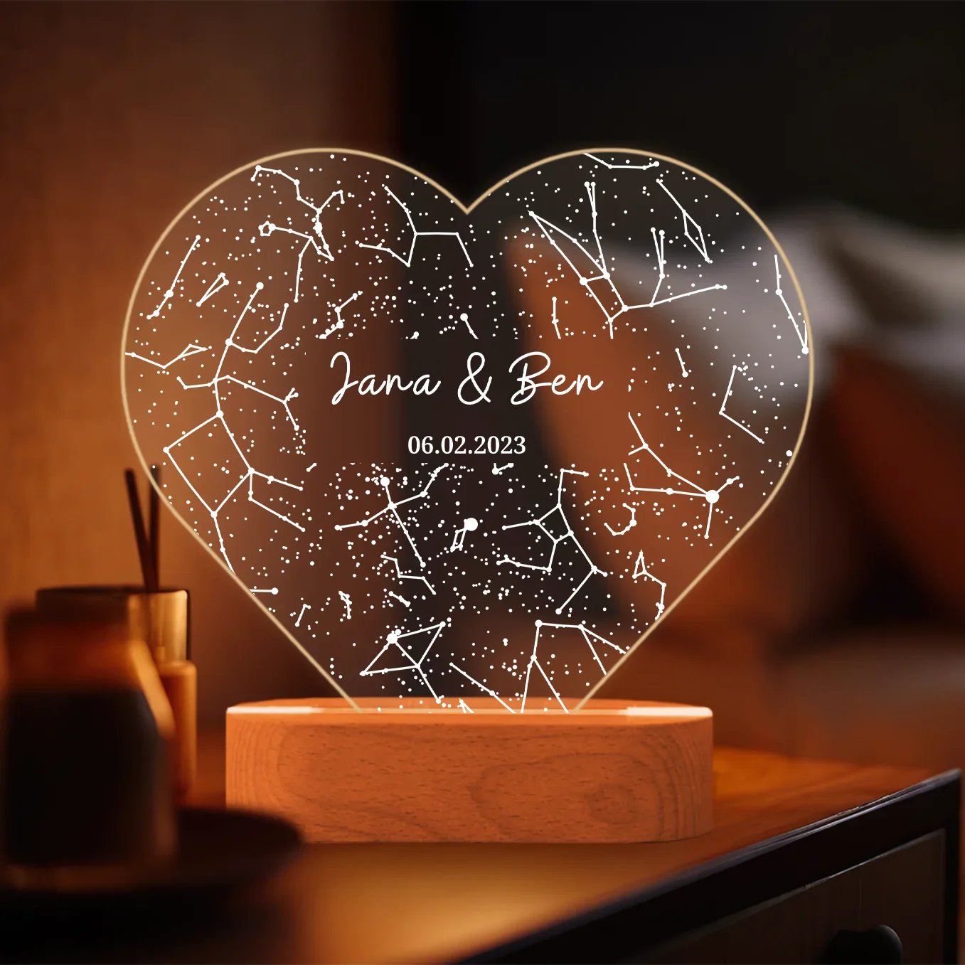 Personalisiertes Herz Acryl-Licht ''Sternenhimmel'' | Nachtlicht, Dekolicht, Glowlight