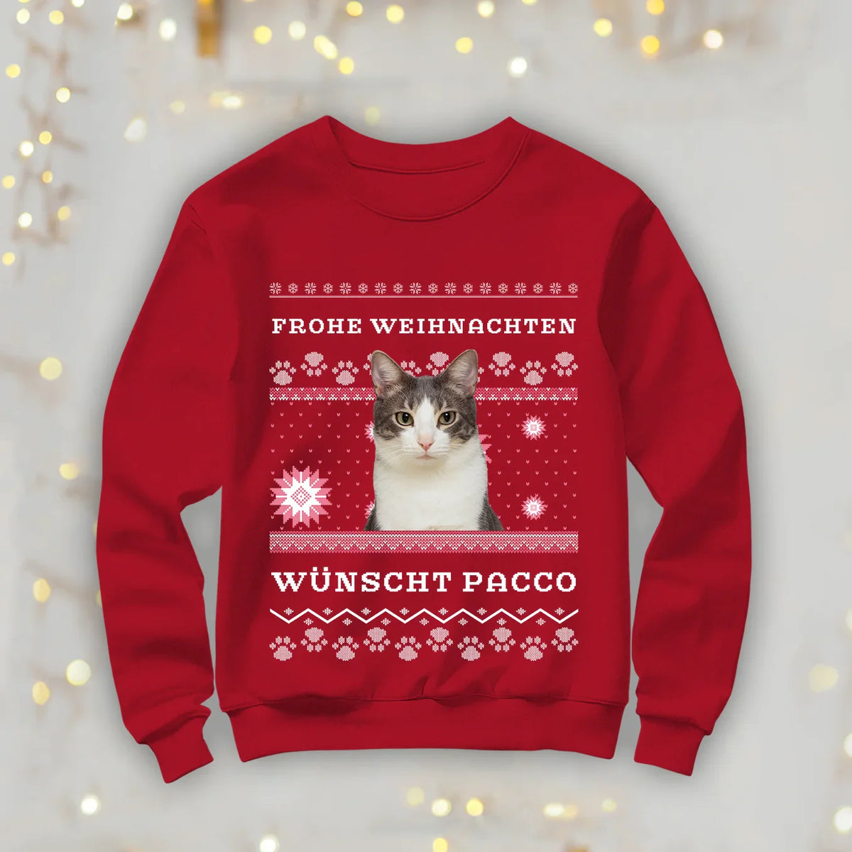 Personalisierter Christmas Sweater Katze "Ho Ho Ho"