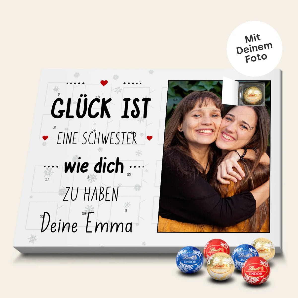 Personalisierter Lindor Adventskalender "Schwester"